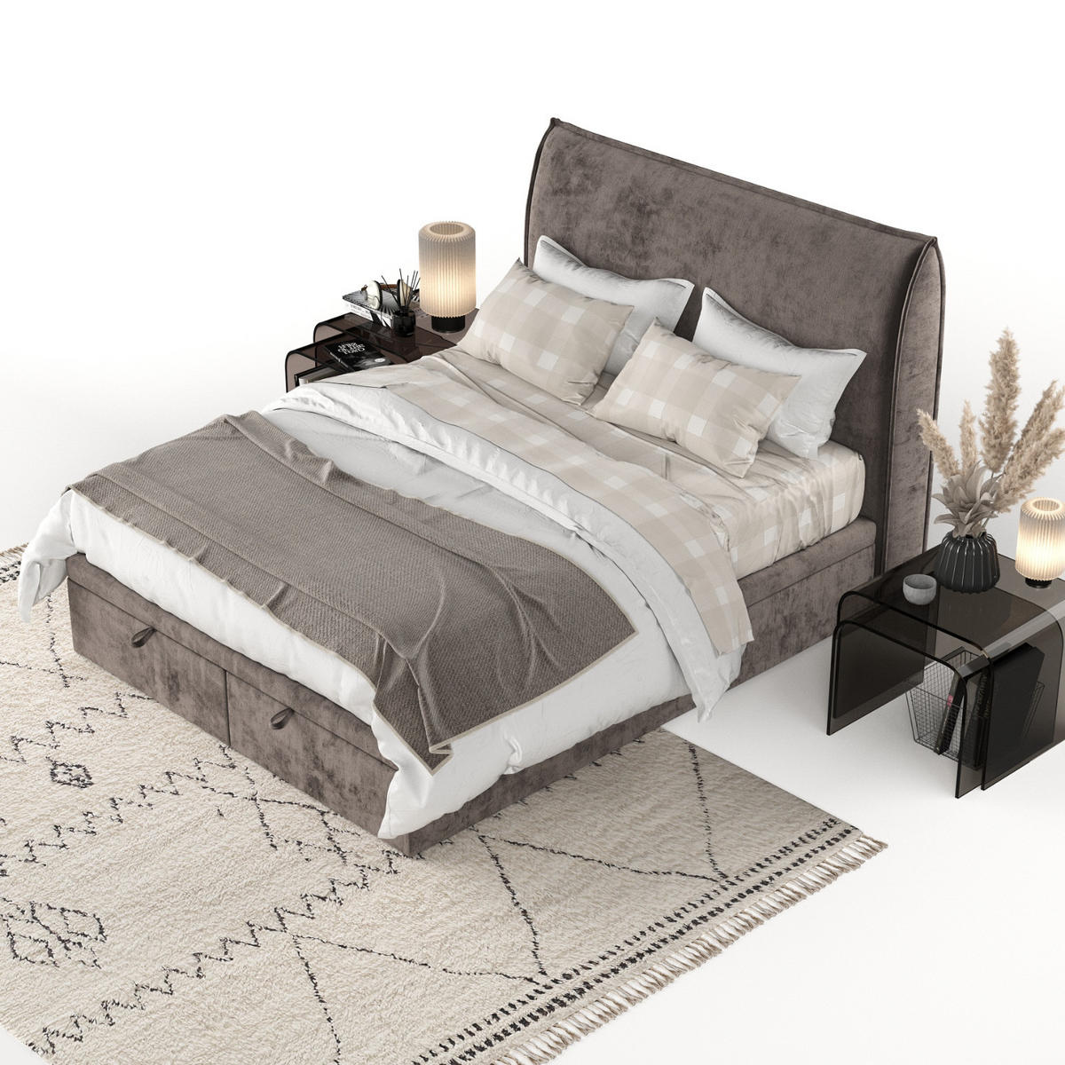 POLSTERBETT Tuvalu mit Stauraum 160/200 cm Braun im Lotta Stoff - Schwarz/Braun, Holz/Holzwerkstoff (160/200cm) - AltaBeds