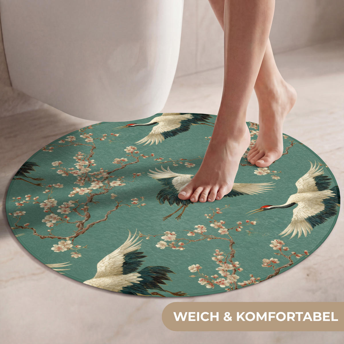 WC-VORLEGER Kirschblüte - Umstandsblumen - Grün Toilettenteppich 70x70 cm - Waldgrün, Kunststoff/Textil (70/70cm) - OnlyWow