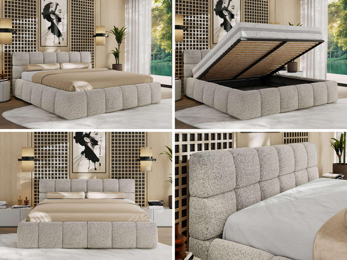 POLSTERBETT NIRA CLASSIC 200/200 - Hellgrau Strukture - Schaum-Matratze - Hellgrau, Textil (200/200cm) - MKS