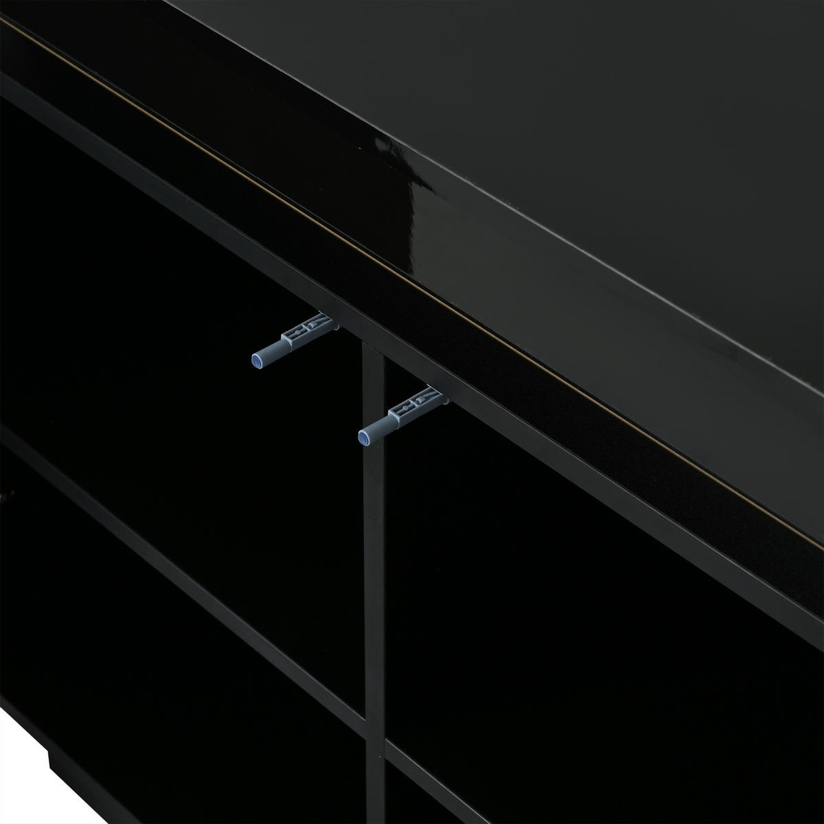 SIDEBOARD schwarz aus Spanplatte mit Hochglanz-Elementen und App-gesteuerter RGB-LED 140 × 38 × 72 cm - Schwarz, Holzwerkstoff (140/72.5/35cm) - Luhomfu