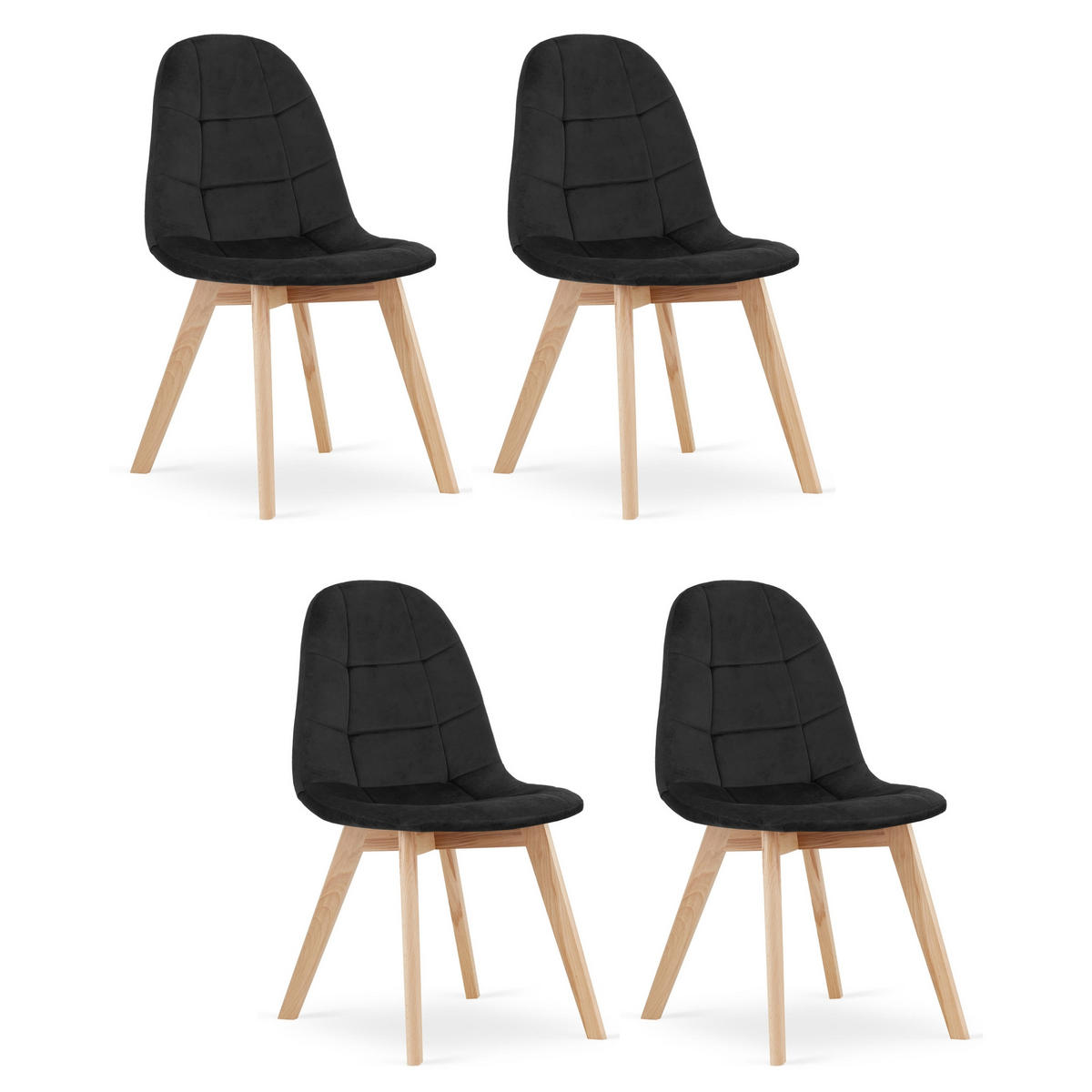 STUHL SORANO 4-er Set, Schwarz, mit Samtstoff gepolstert - Schwarz, Holz/Textil (45/82/54cm) - Komodee