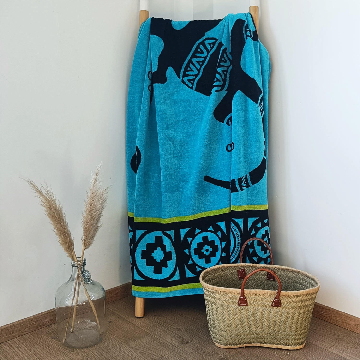 STRANDTUCH Frottee Velours Jacquard Guadalmar 140x180 400g/m² - Blau, Textil (140/180cm) - LE COMPTOIR DE LA PLAGE
