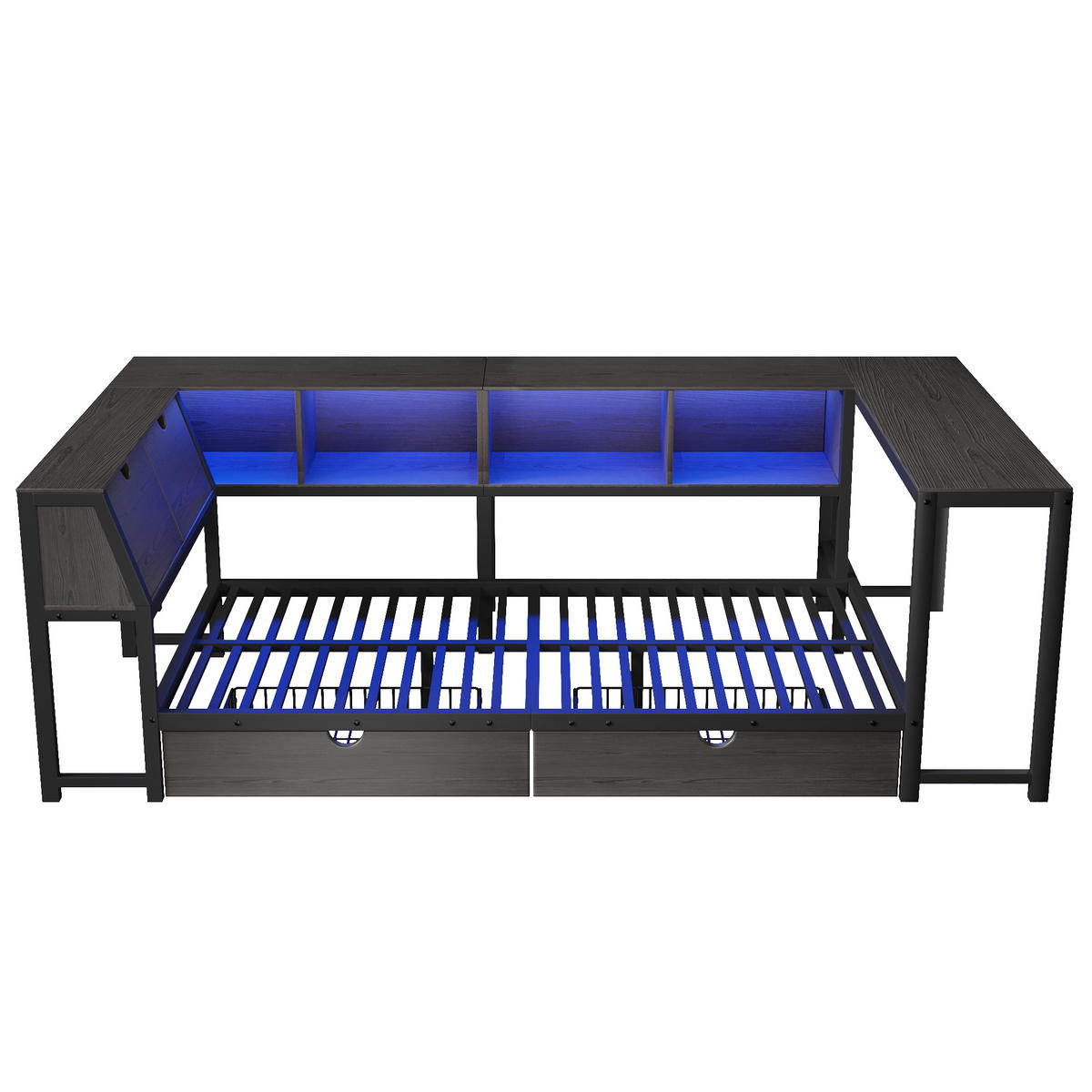 METALLBETT 90x200cm mit Stauraum-Kopfteil, Schwarz - Schwarz, Metall (90/200cm) - KOMHTOM