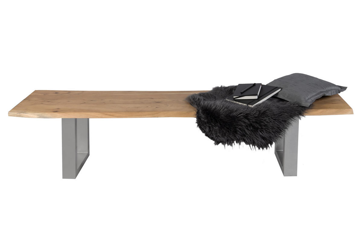 SITZBANK NOAH - Beige/Silberfarben, Holz/Metall (180/47/42cm) - SAM