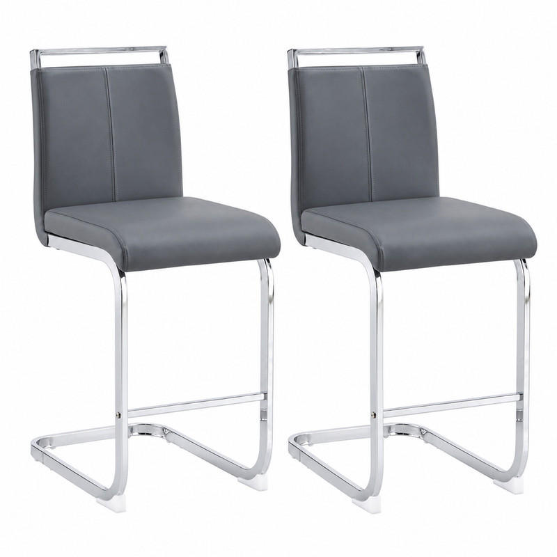 BARHOCKER 2er-Set 96,5 cm PU-Leder Dunkelgrau/Silber - Dunkelgrau, Metall (46.5/96.5/38.9cm) - Meubliv