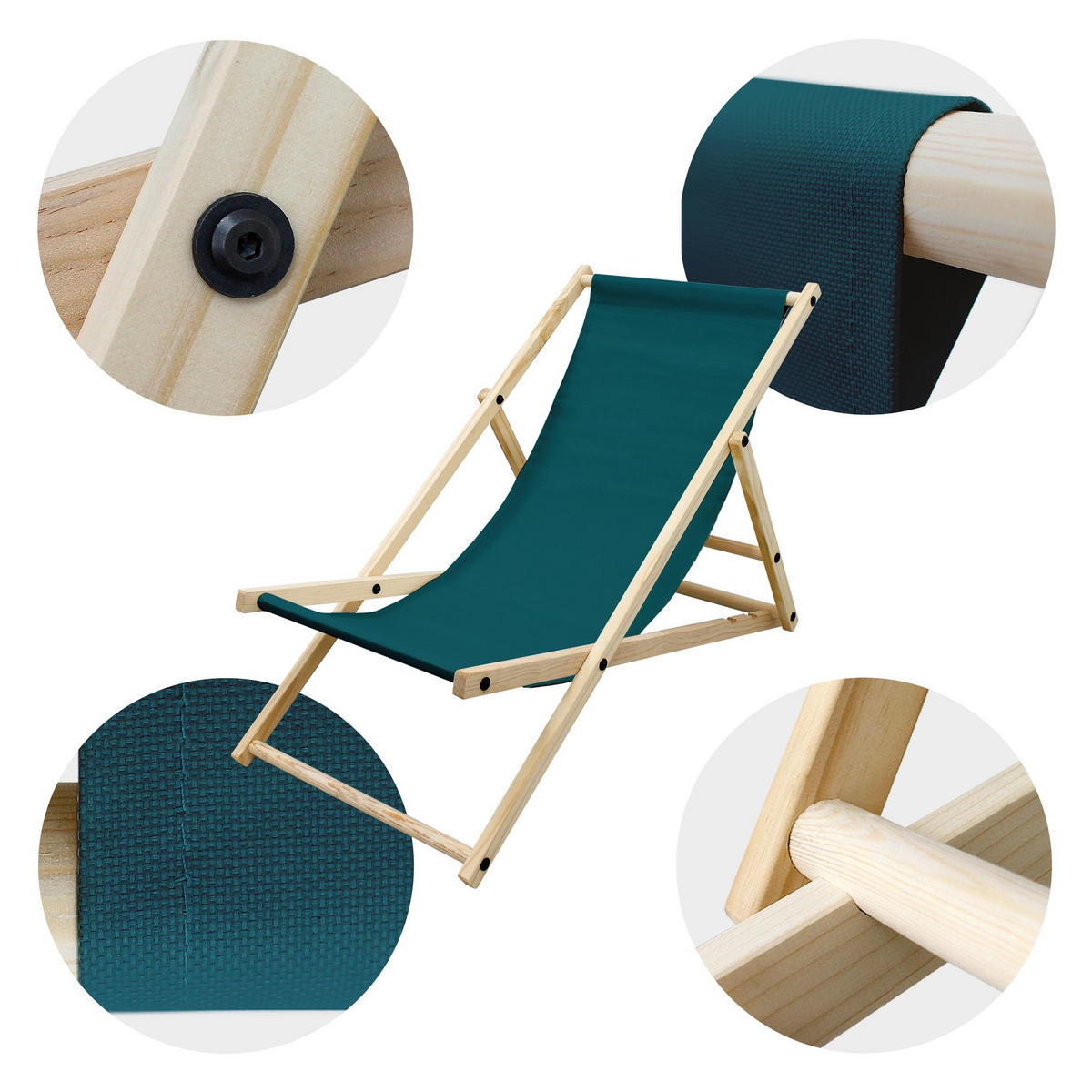 STRANDLIEGE 2er Set - Dunkelgrün, Holz (52/83/117cm) - ECD-Germany