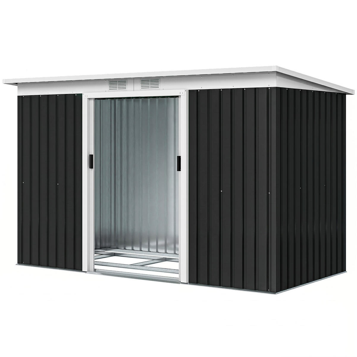 GARTENHAUS aus Stahlblech mit Schiebetüren 280 x 130 x 172 cm ,grau-schwarz - Grau, Metall (130/172/280cm) - Vallsero