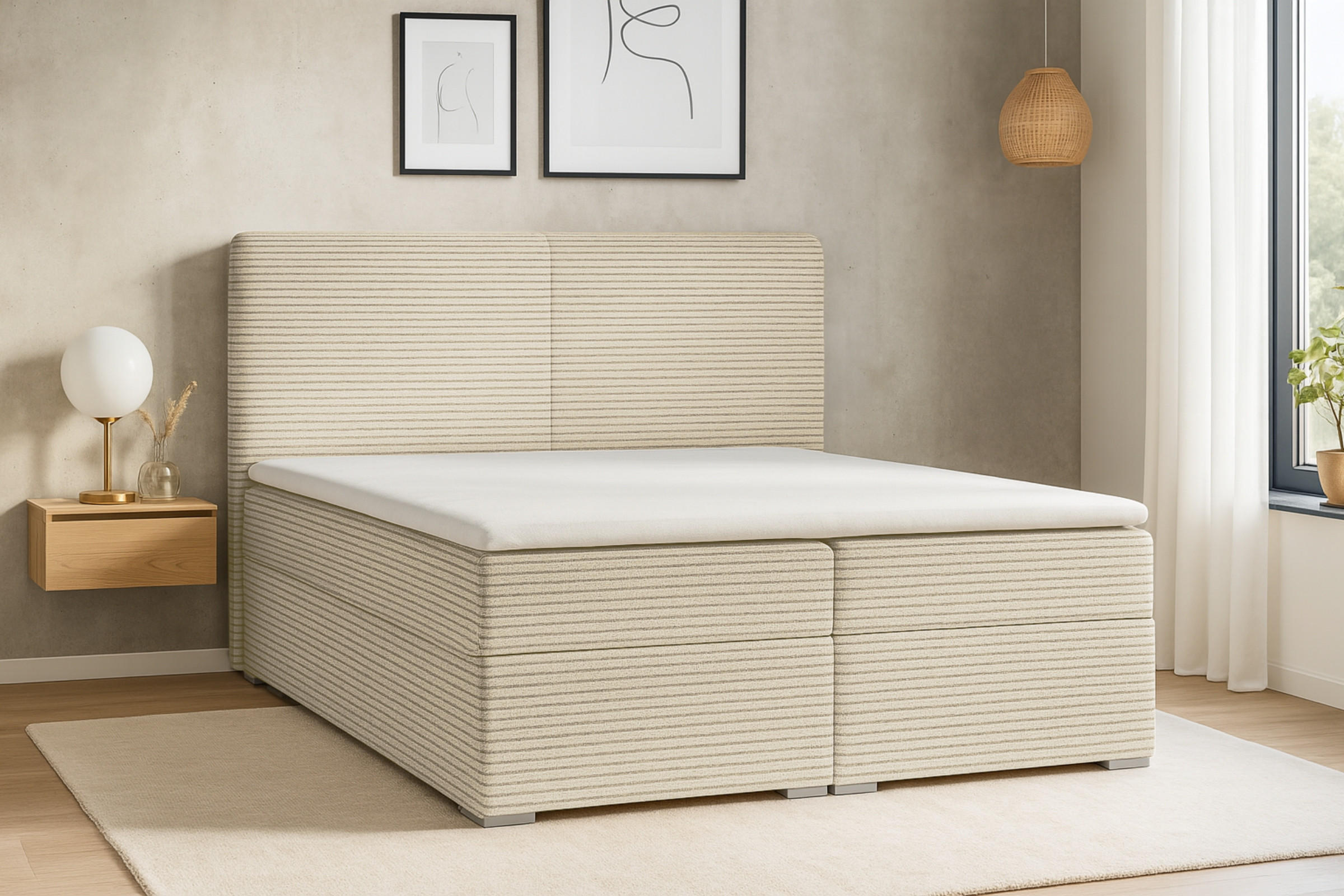 BOXBETT LOFT III 160/200 Cord Creme mit Bonell-Federkernmatratzen H3 - Creme, Holz/Holzwerkstoff (160/200cm) - Deine Möbel 24