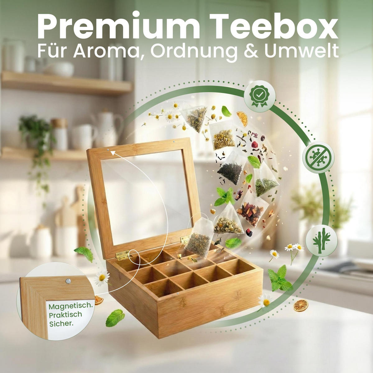TEEBOX eckig 28/23/9 cm Holz Natura - Eukalyptusholzfarben, Holz (28/9/23cm) - CLP