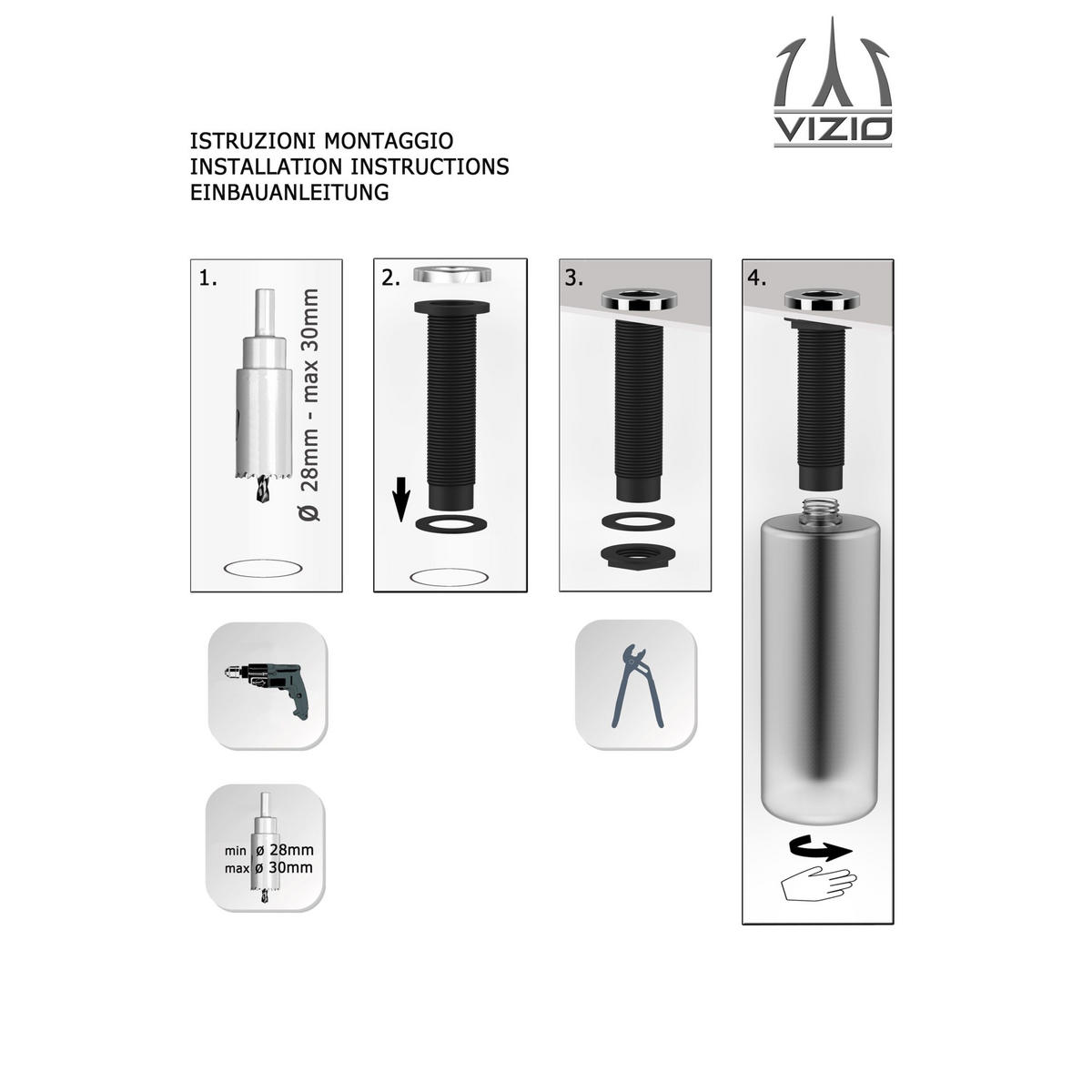 SEIFENSPENDER aus Edelstahl, Rund, Schwarz Matt, von oben Befüllbar - Schwarz, Metall (79/33.5/79cm) - VIZIO
