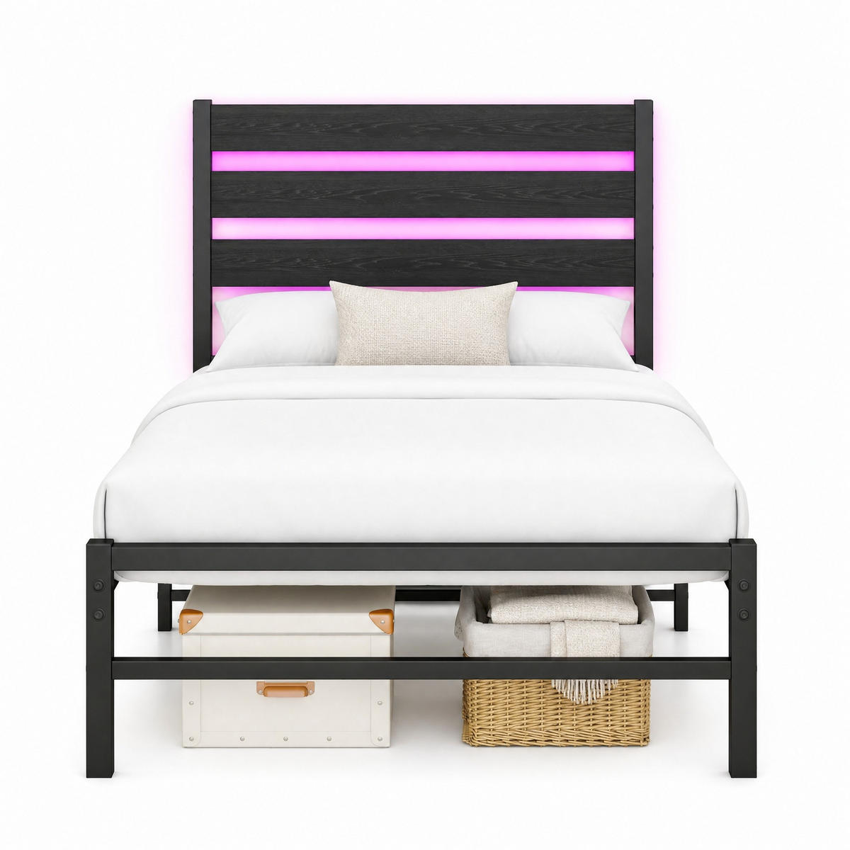METALLBETT 90/200 cm in Schwarz mit LED und Unterbettaufbewahrung MDF - Schwarz, Holzwerkstoff/Metall (90/200cm) - CHICFURN