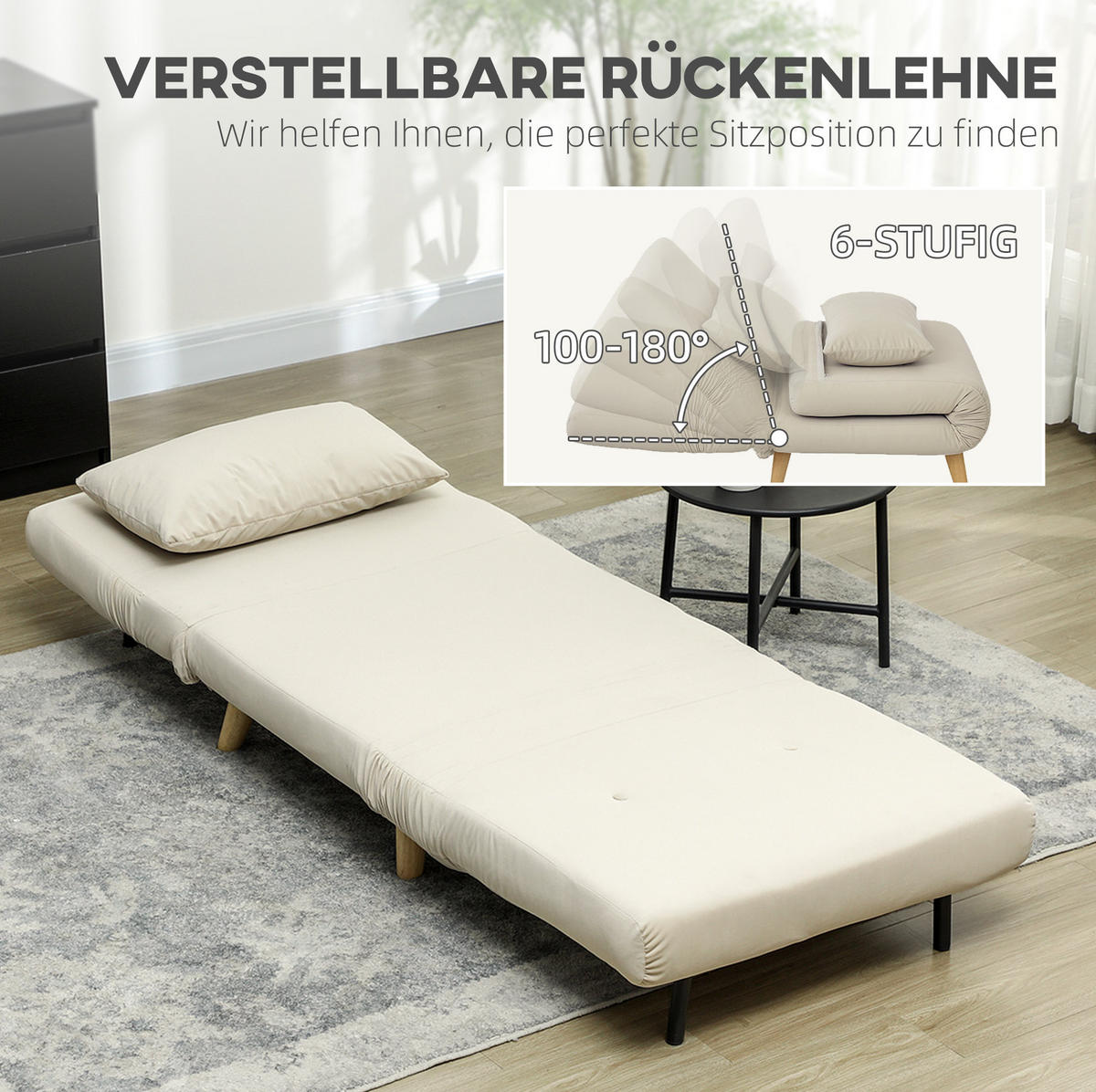 SCHLAFSESSEL 72/78/79 cm in Beige mit Bettfunktion und 6-fach verstellbarer Lehne - Beige, Textil (78/79/72cm) - Flora Grace