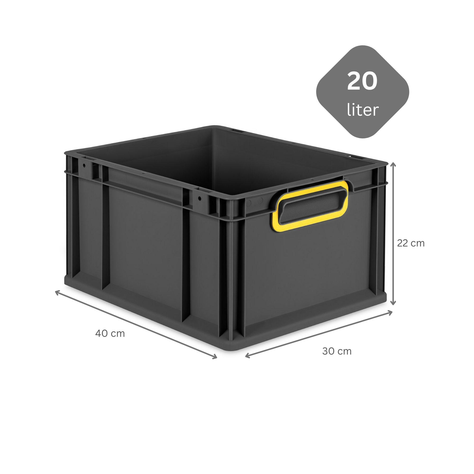 EUROBOX NextGen Color 22x30x40 cm 20 Liter Griffe gelb zu, Schwarz - Gelb/Schwarz, Kunststoff (30/22/40cm) - PROREGAL