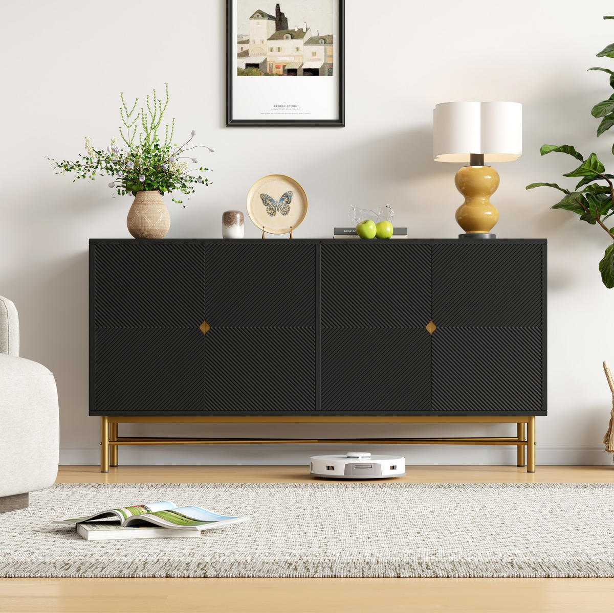 SIDEBOARD in Schwarz 160x40x82 cm mit 4 Türen und Soft-Close-Funktion - Schwarz, Holzwerkstoff (40/82/160cm) - IVMEU