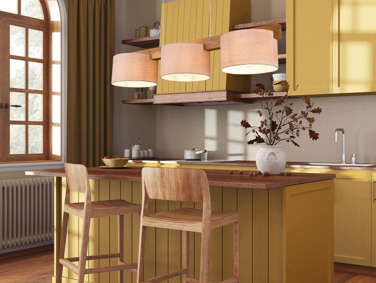 PENDELLEUCHTE Holz Breite 100cm, Lampenschirme Samt Beige - Beige/Naturfarben, Holz/Textil (25/100/150cm) - meineWunschleuchte