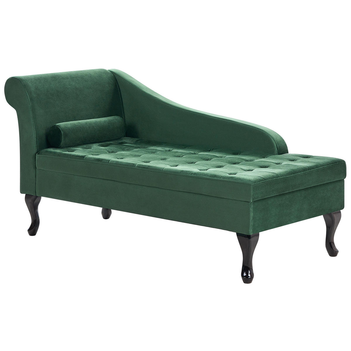 CHAISELONGUE Samtstoff dunkelgrün mit Bettkasten linksseitig Pessac - Schwarz/Grün, Textil (145/71/62cm) - Beliani