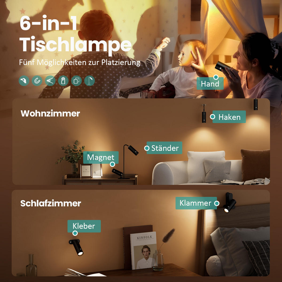 SCHREIBTISCHLAMPE LED dimmbar kabellos Schwarz - Schwarz, Metall (33/12/33cm) - EMKE