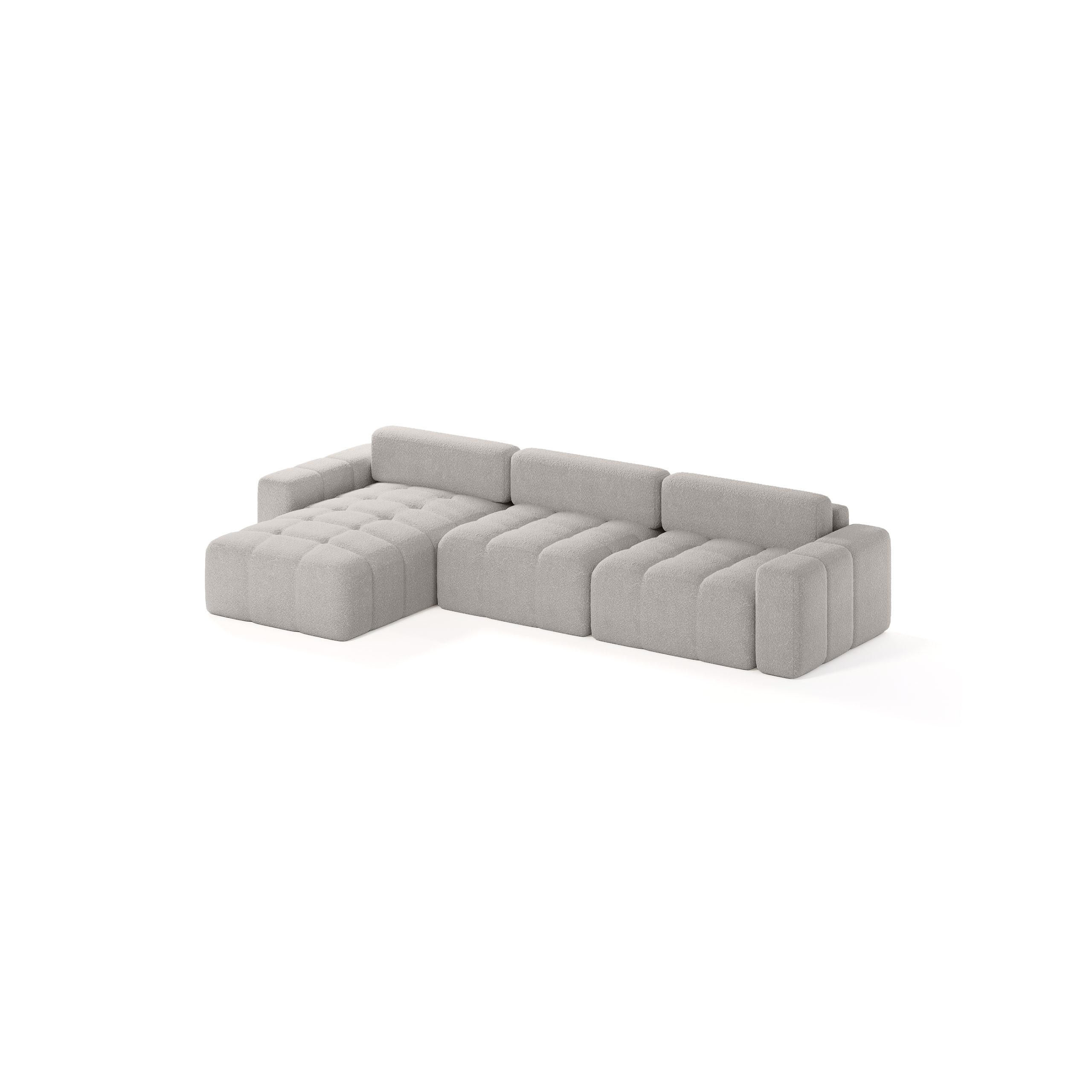 ECKSOFA Bouclé-Stoff 8 Sitzer Bornum So, Hellgrau - Hellgrau, Textil (346/170cm) - Meblito