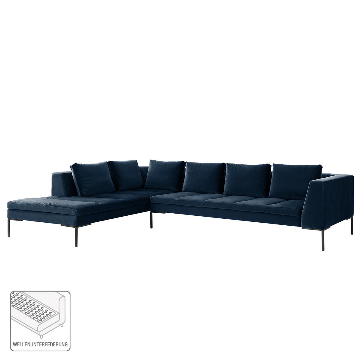 ECKSOFA mit Ottomane - Schwarz/Dunkelblau, Textil/Metall (319/230cm) - home24