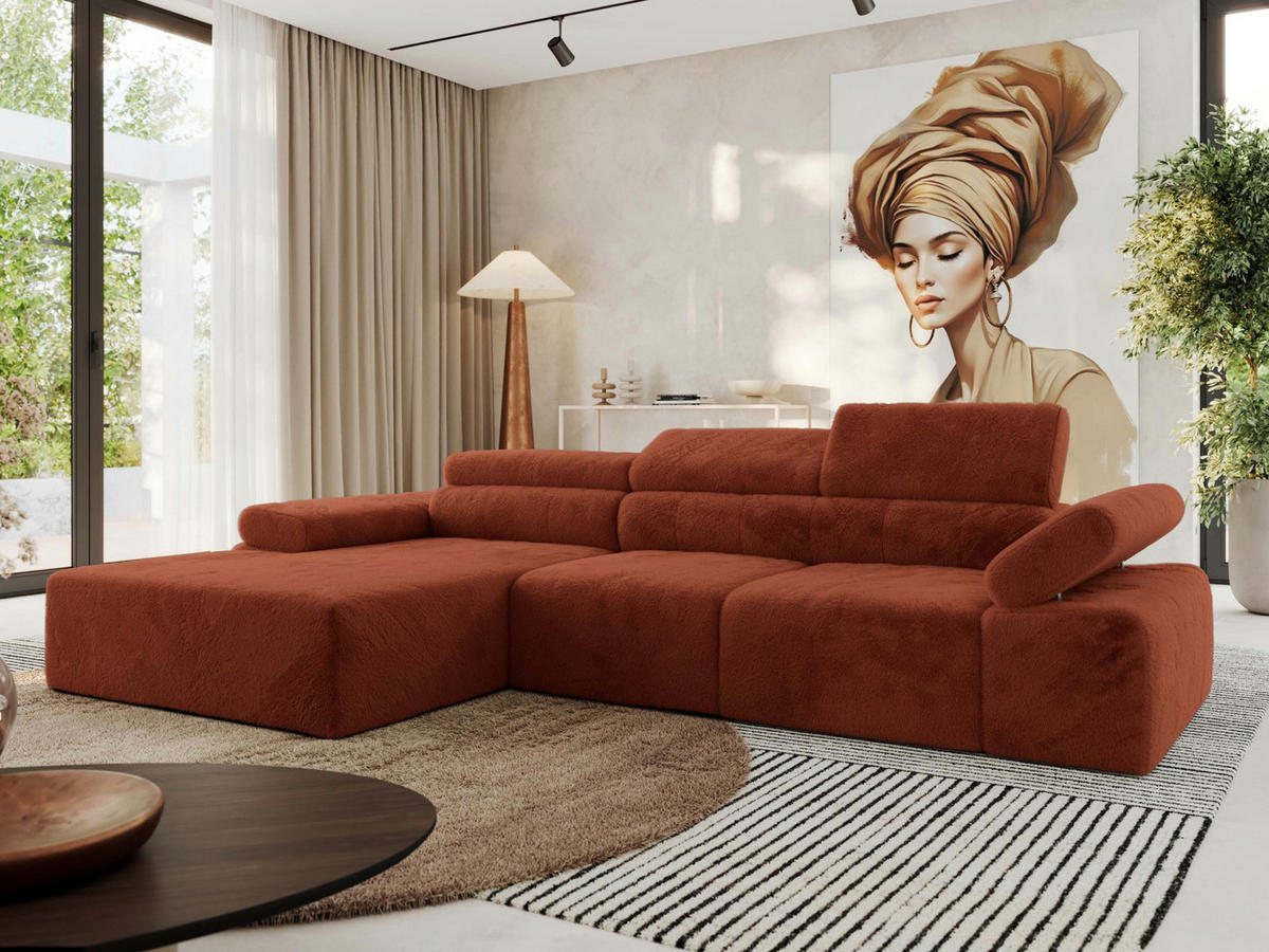 ECKSOFA RILASSO L Orange Plüsch - links - Schwarz/Orange, Kunststoff/Textil (296/174cm) - MKS