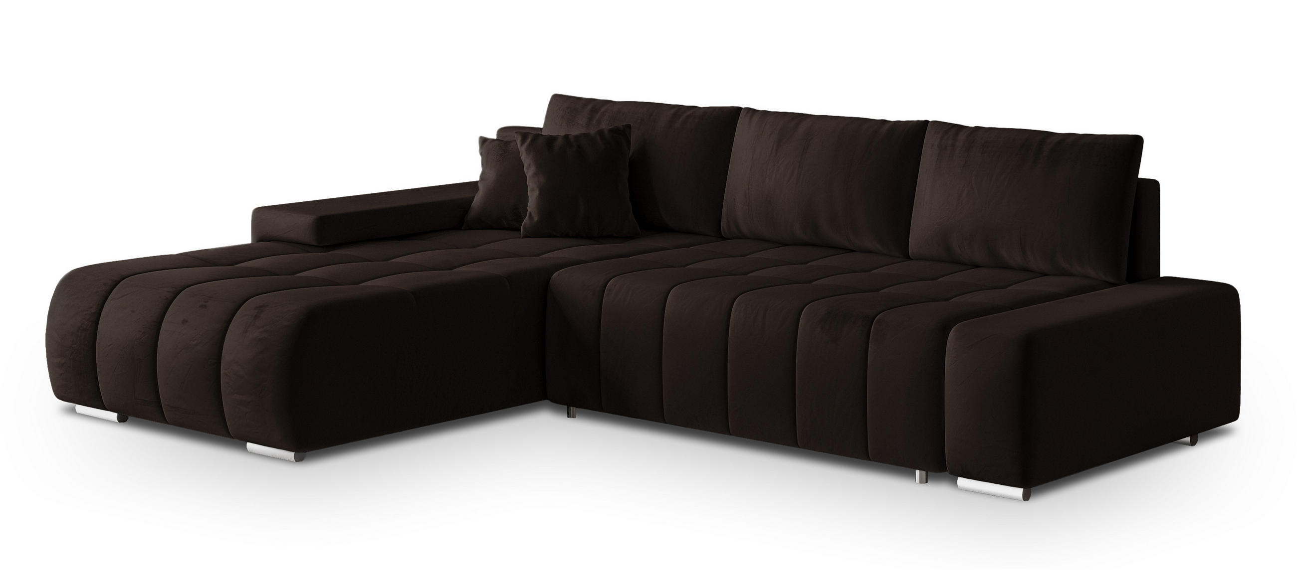 ECKSOFA ALESE L-S Braun Velours-Stoff mit Schlaffunktion - Braun, Holz (265/185cm) - MASSENO