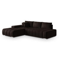 ECKSOFA ALESE L-S Braun Velours-Stoff mit Schlaffunktion - Braun, Holz (265/185cm) - MASSENO