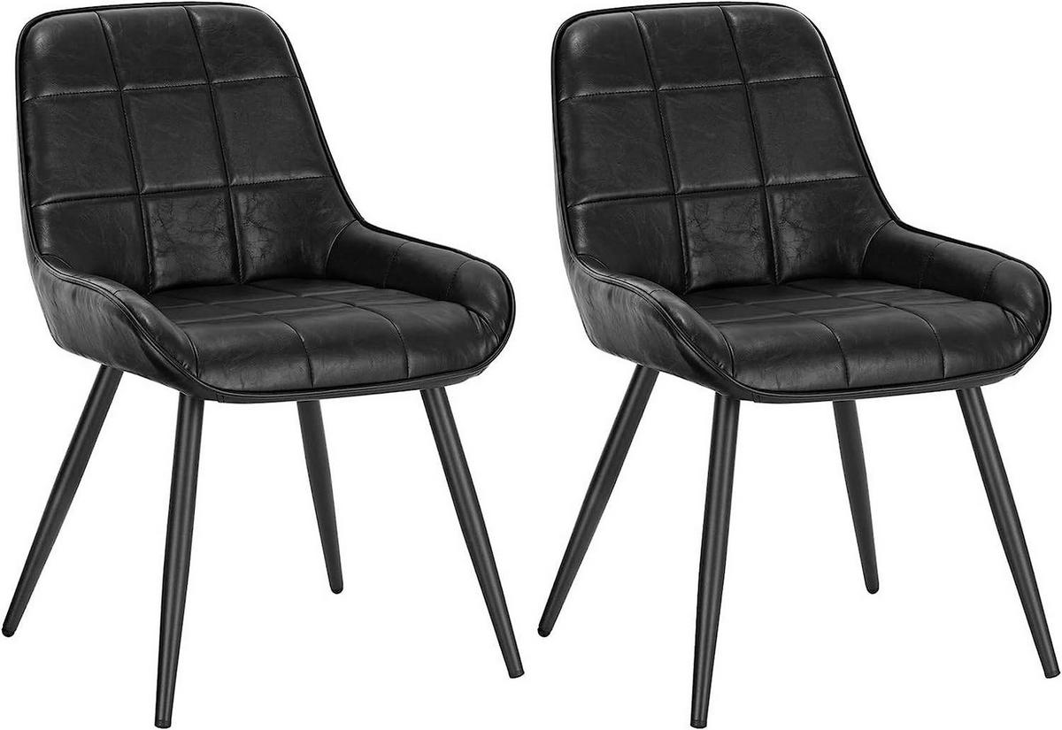 ESSZIMMERSTUHL 2er-Set, Polsterstuhl, Kunstleder, Schwarz - Schwarz, Textil/Metall (52.5/81.5/62cm) - Woltu