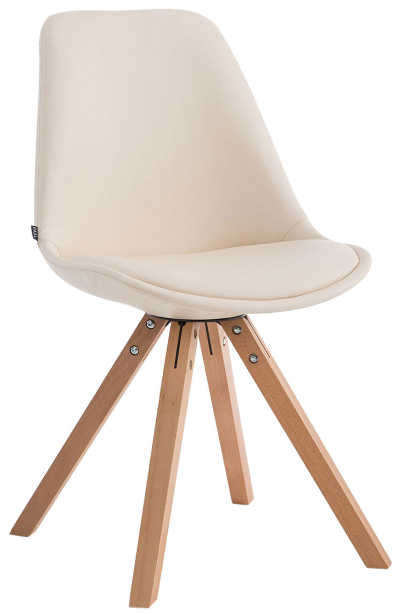 STUHL Lederlook creme - Eukalyptusholzfarben/Creme, Holz/Textil (47.5/83.5/55.5cm) - CLP
