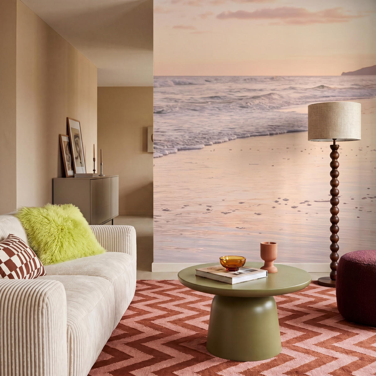 TAPETE - Strand - Brandung - Wolken - 180x200 cm - Hellrosa, Papier (180/200cm) - OnlyWow