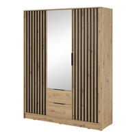 SCHRANK Artisan Eiche KELLY Mit Lamellen Und Spiegel 155 cm - Eichefarben/Transparent, Holzwerkstoff (155/200/51cm) - Sepro Meble