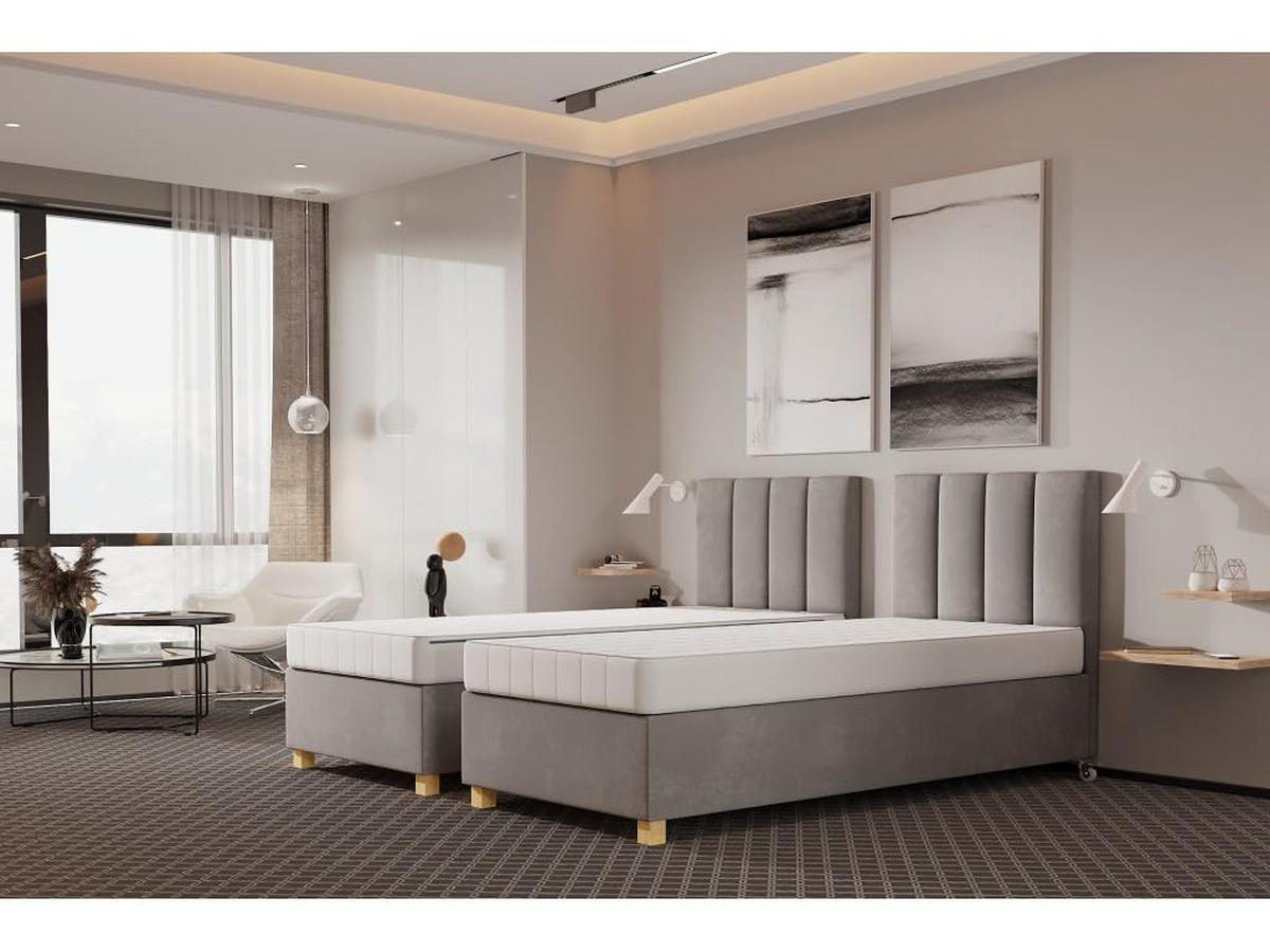 HOTELBETT EUROPA 80x200 cm, Mobil Bett auf Rollen & Koppelbar mit Bonell Matratze, 1 Stück, Grau - Grau, Holz/Buchenholz (80/200cm) - Trada