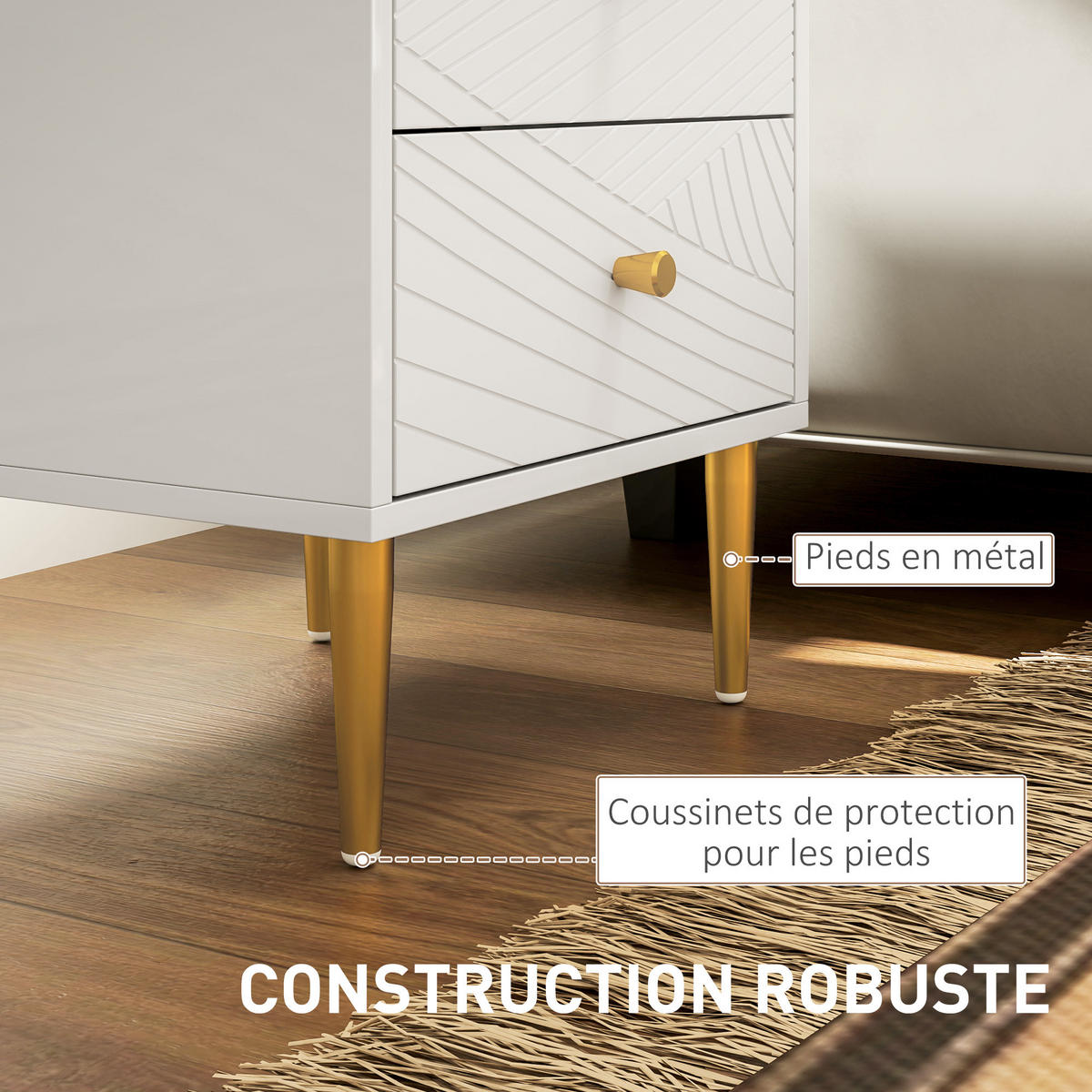 NACHTSCHRANK DE-12858 2 Schubladen, goldene Akzente Weiß - Weiß, Holzwerkstoff (35/50/40cm) - ComfortXL