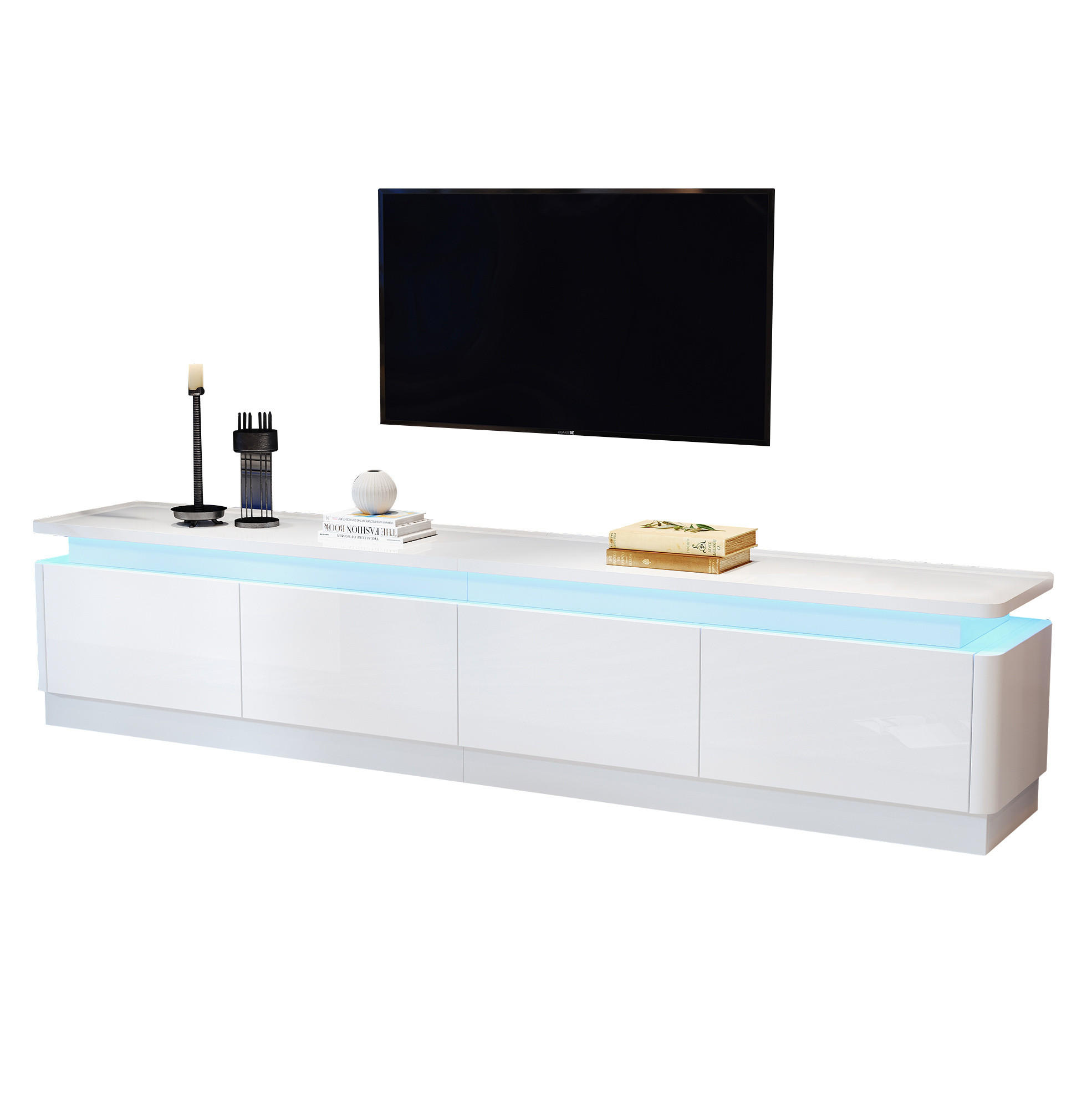 TV-SCHRANK 180/34/40 cm weiß Hochglanz mit LED-Beleuchtung und 4 Schubladen - Weiß, Holzwerkstoff (180/40/34cm) - OKWISH