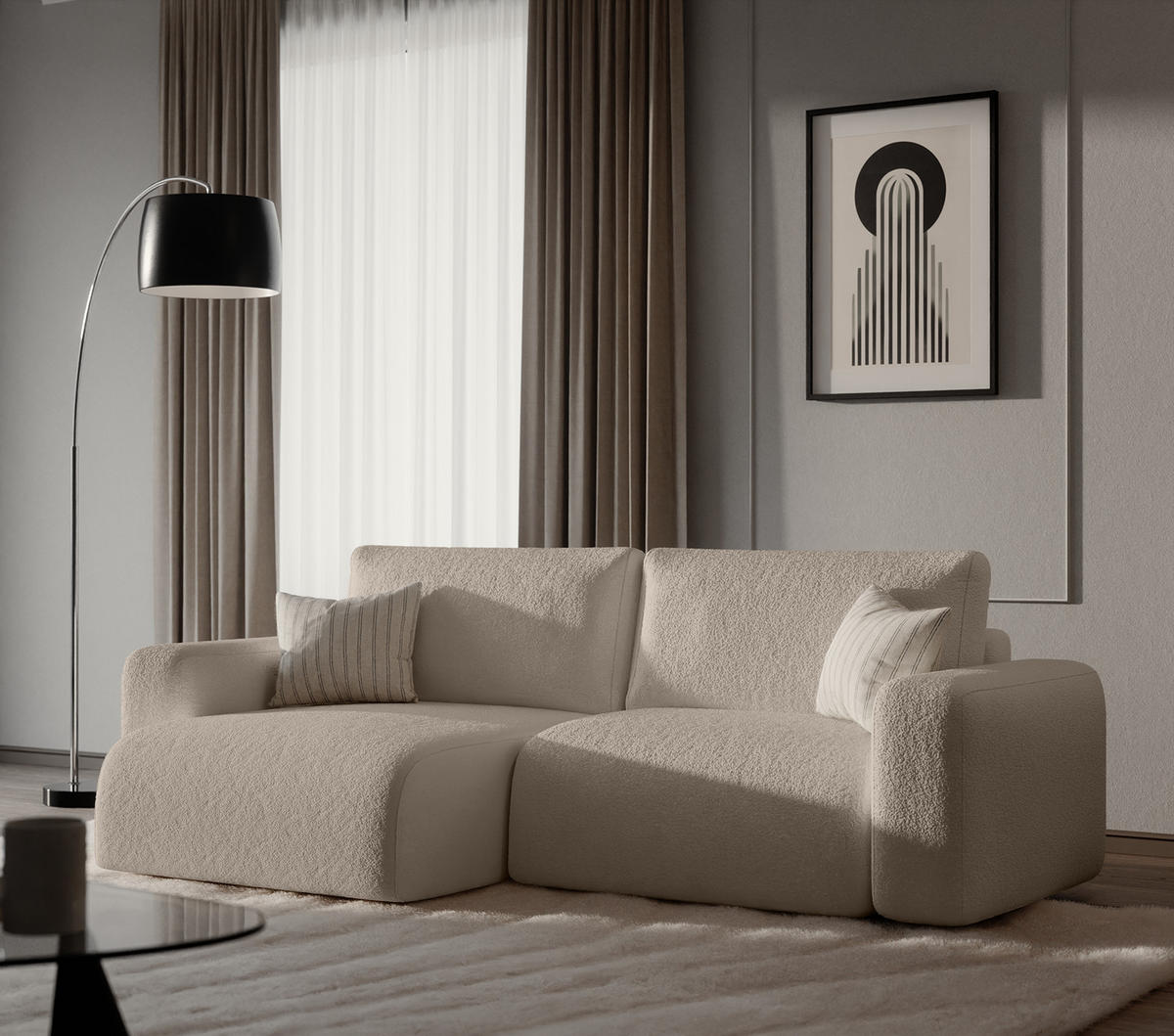 ECKSOFA TALW L MINI mit Schlaffunktion, Beige - Beige, Textil (257/148cm) - Fedve