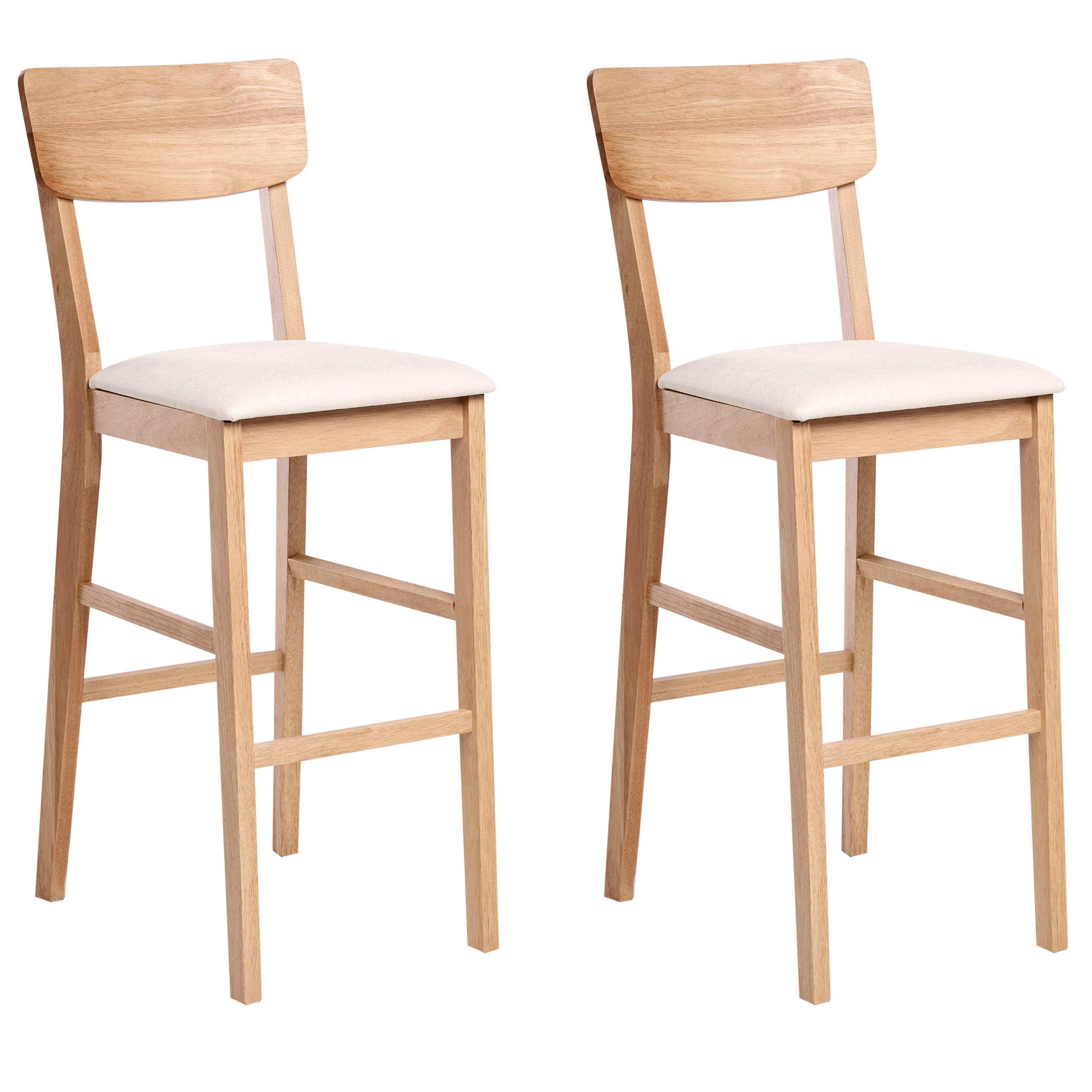 BARSTUHL 2er-Set Holz Hellbraun/BeigeAmbler - Beige, Holz (44/113/53cm) - Beliani