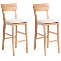 BARSTUHL 2er-Set Holz Hellbraun/BeigeAmbler - Beige, Holz (44/113/53cm) - Beliani