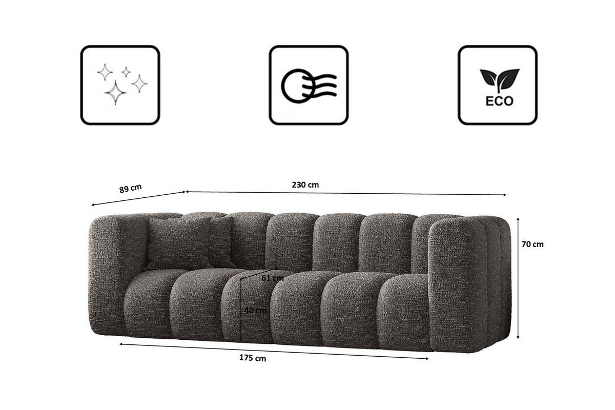 COUCH Dreisitzer-Sofa Grand Modular Stoff Haga Graphit - Dunkelgrau, Holz (230/70/91cm) - Kaiser Möbel