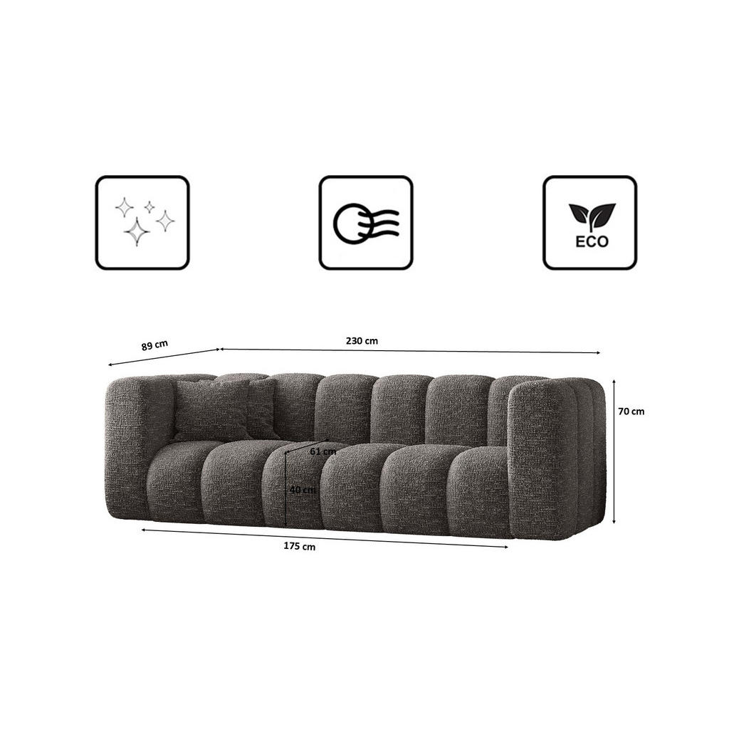 Thumbnail - Kaiser Möbel Couch, Dunkelgrau, Holz, 3-Sitzer, Rechteckig, 230x70x91 cm, Reach, Wohnzimmer, Sofas & Couches, Sofas, 3-S...