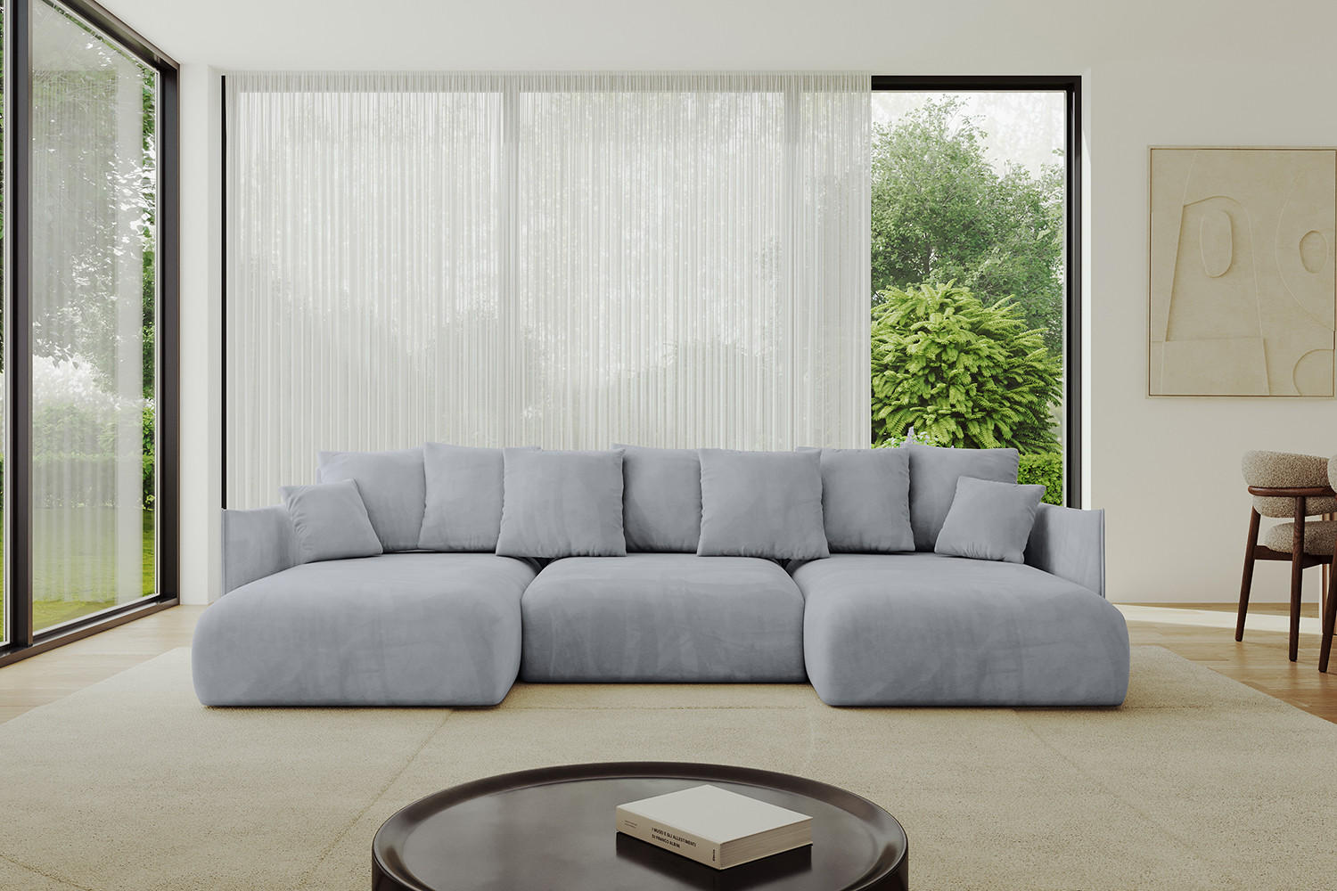 WOHNLANDSCHAFT mit Schlaffunktion und Bettkasten ONESK-U 317x177x72 Hellgrau Velours - Titanfarben, Holzwerkstoff/Kunststoff (317/72/177cm) - ALTDECOR