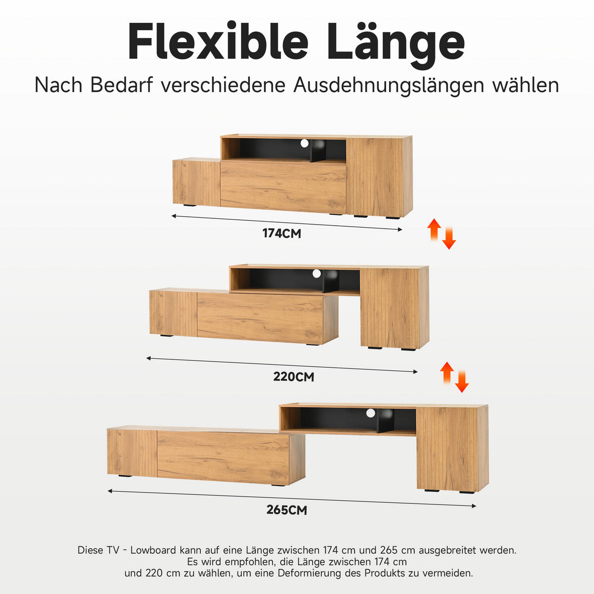 WOHNWAND Vitrine TV Board Regal Holz Schwarz 265cm - Eichefarben, Holzwerkstoff (174/53.5/35cm) - FLIEKS
