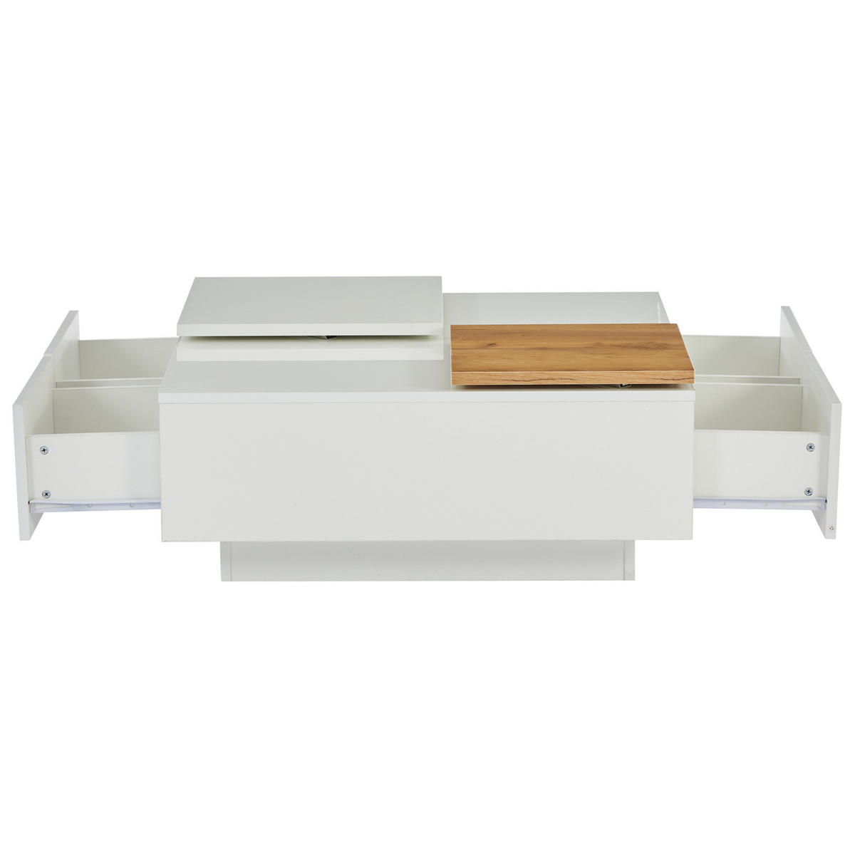 COUCHTISCH aus Spanplatte 75x75x33,5 cm Weiß Hochglanz mit 4 Schubladen und verschiebbaren Tischplatten - Weiß, Holzwerkstoff (75/75/33cm) - IVMEU