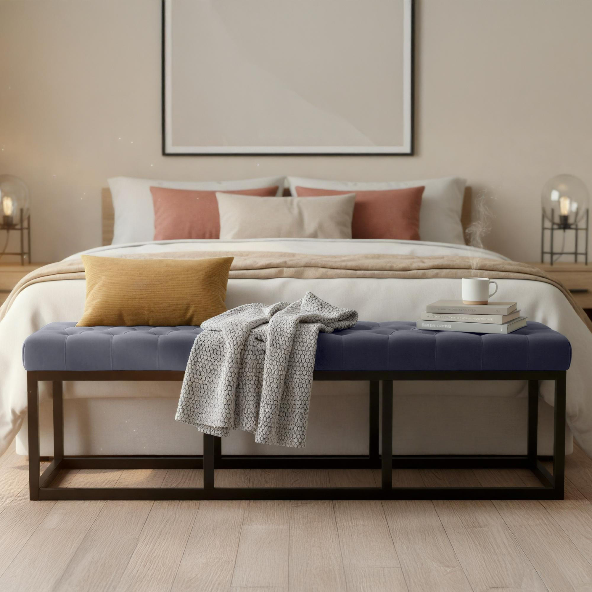 SITZBANK 150/37 cm Samt Grau - Schwarz/Grau, Textil/Metall (150/42/37cm) - CLP