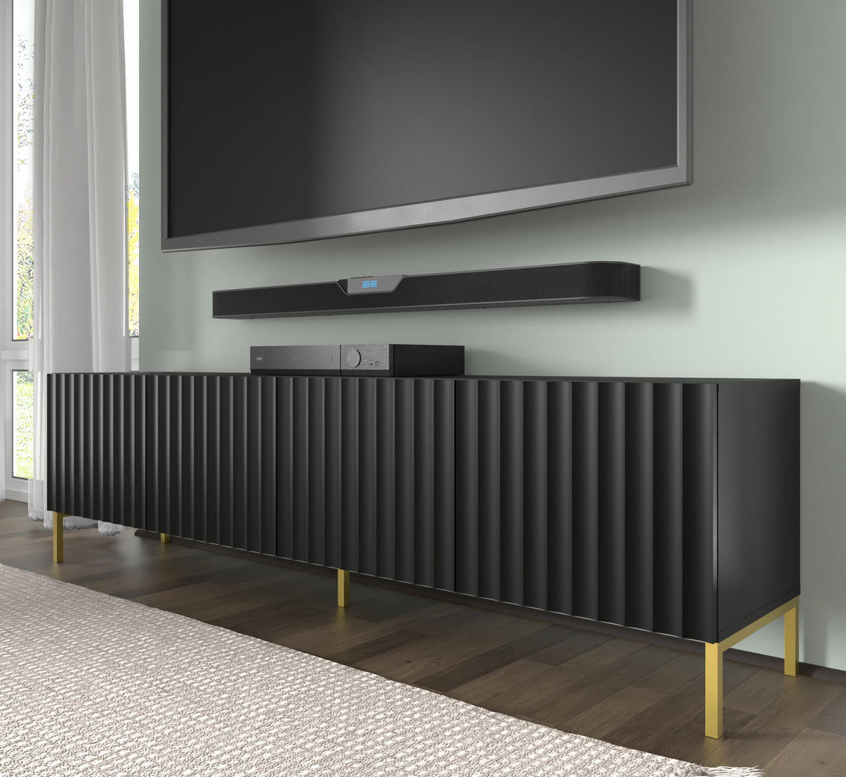 TV LOWBOARD Schwarz, Gold 200/56/42 - Goldfarben/Schwarz, Holzwerkstoff (200/56/42cm) - RAUMHIRSCH FURNITURE