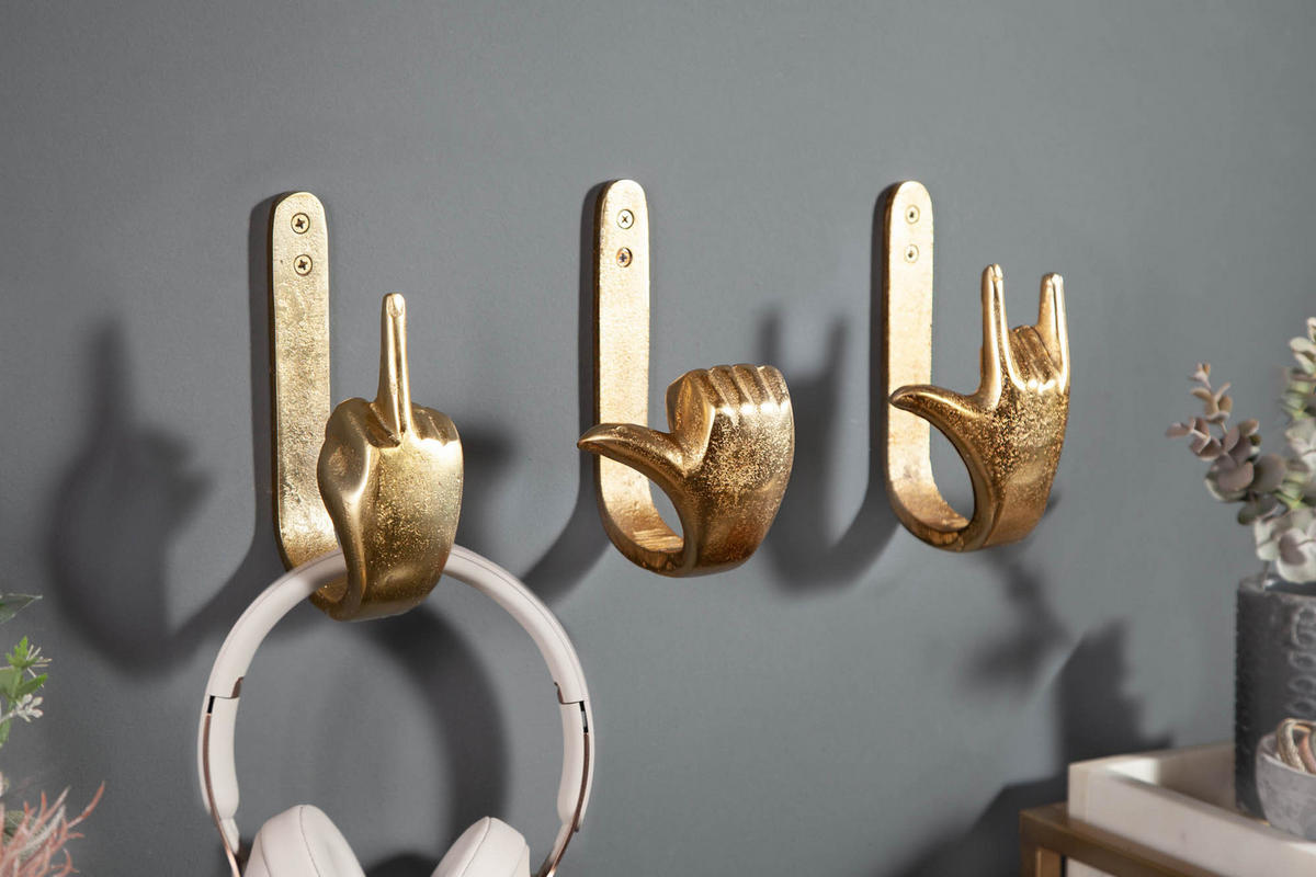 KLEIDERHAKEN FINGERS Metall Gold 20 cm - Goldfarben, Metall (6/17/11cm) - riess-ambiente