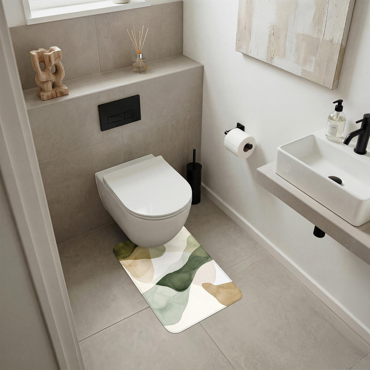 WC-VORLEGER Japandi - Abstrakt - Grün WC Teppich 40x60 cm - Grün, Kunststoff/Textil (40/1cm) - OnlyWow