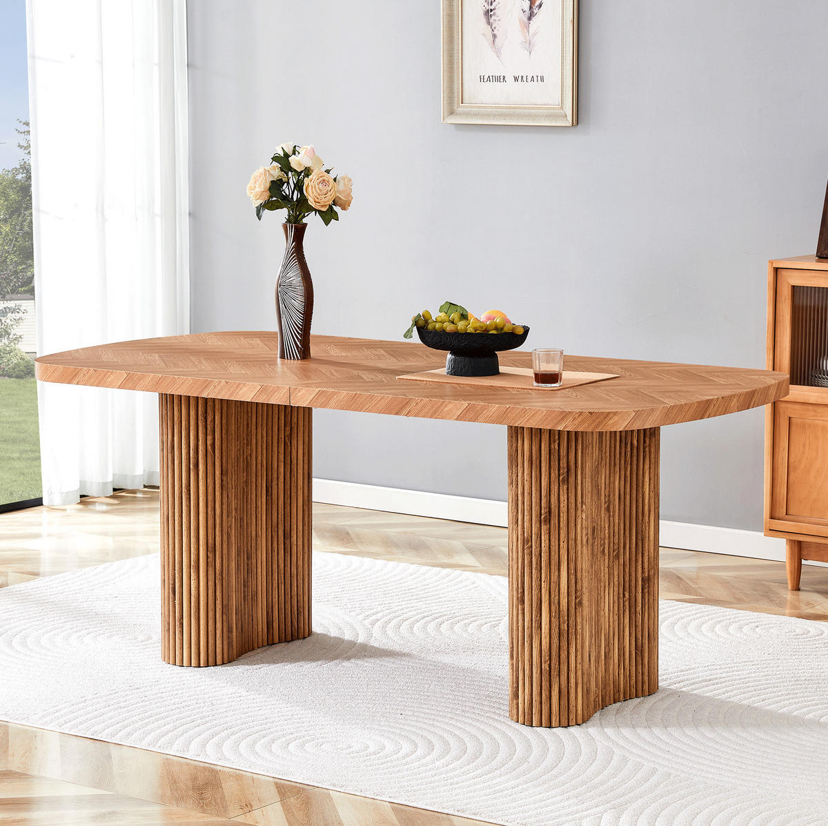 ESSTISCH 180/90/76 cm nussbaumfarben aus MDF mit bogenförmigem Säulengestell - Braun, Holzwerkstoff (180/90/76cm) - OKWISH