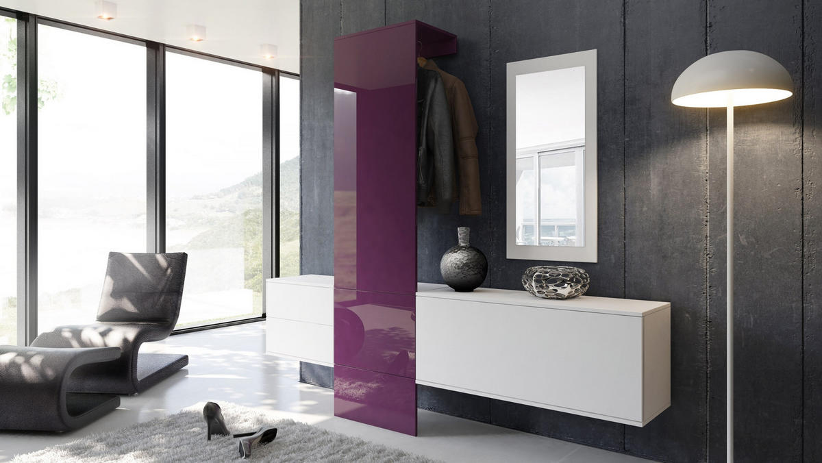 GARDEROBE Carlton Paneel in Brombeer Hochglanz - Brombeere, Holzwerkstoff (208/193/35cm) - Vladon