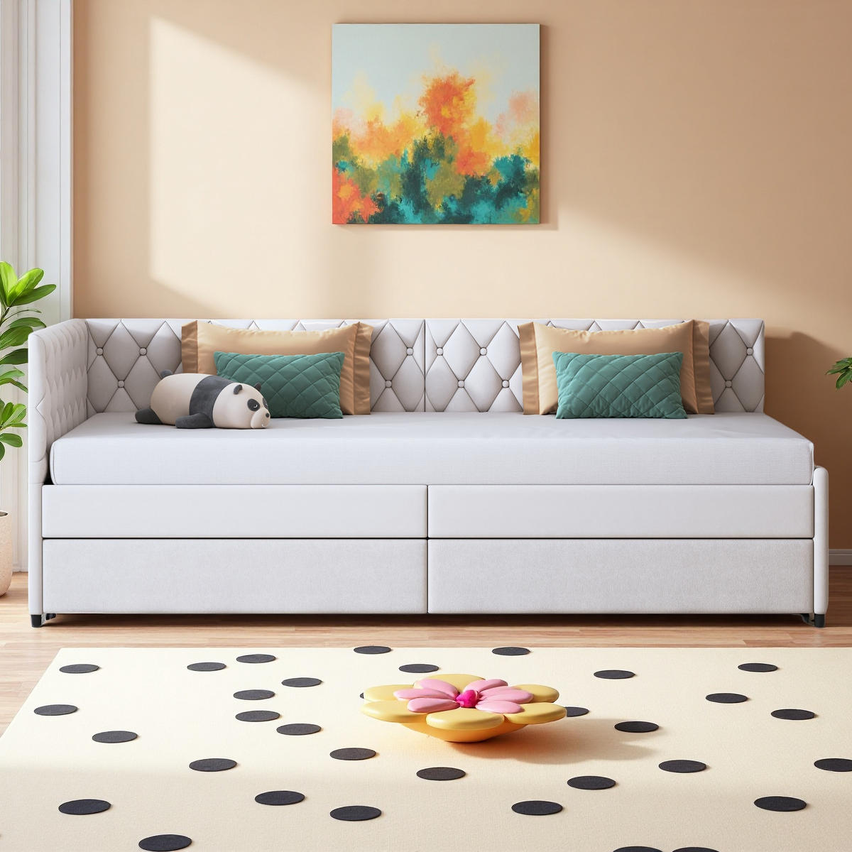 SCHLAFSOFA 90x200cm beige samt wandelbar komfortabel - Beige, Holzwerkstoff (180/200cm) - SHOPENTRA
