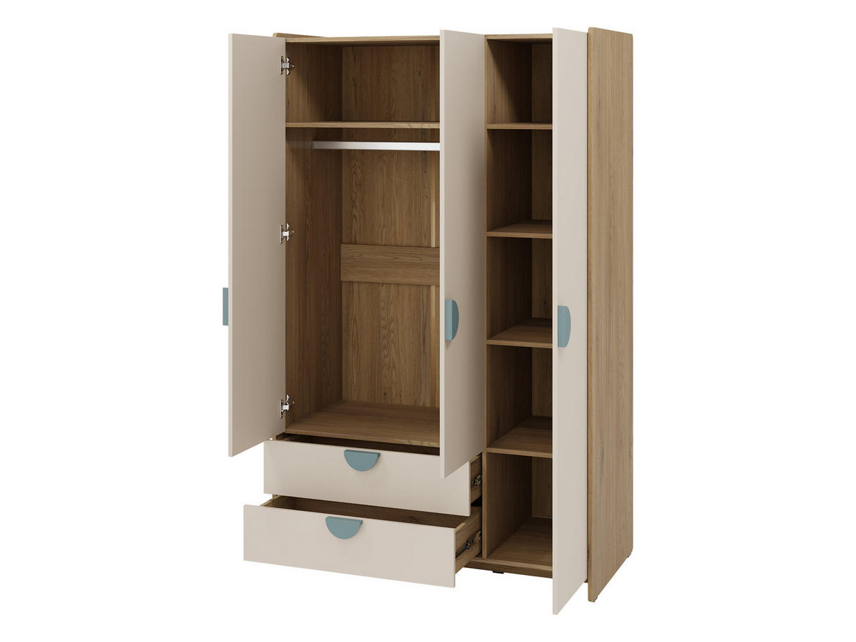 KINDERKLEIDERSCHRANK Lexi 3D2S 01 - Blau/Eichefarben, Holzwerkstoff/Kunststoff (124/198/60cm) - MIRJAN24