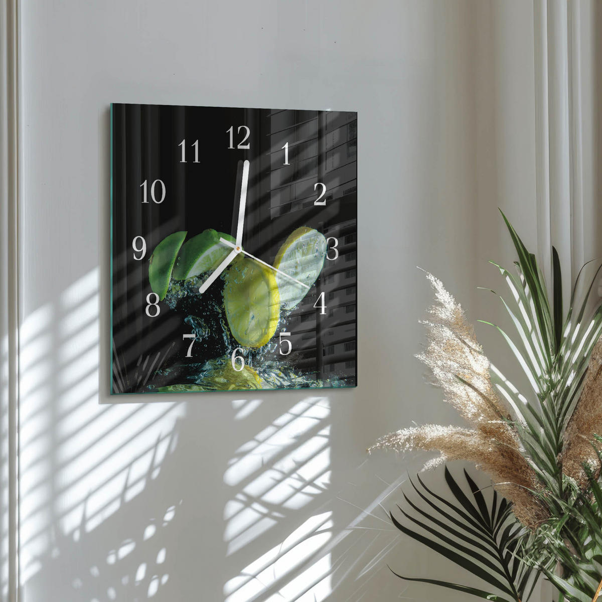 WANDUHR 30x30 cm - Zitrone und Limette - Grün, Glas (30/30/0.4cm) - TULUP